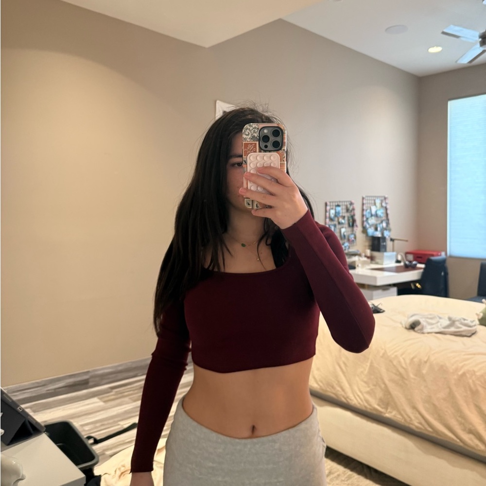 Zara long sleeve square neck top cropped